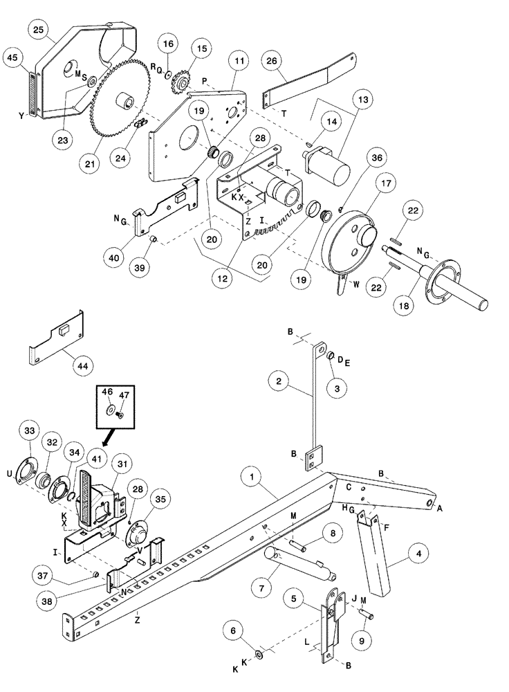 Схема запчастей Case IH 1052 - (09-23) - REEL DRIVE AND SUPPORT ARMS (09) - CHASSIS