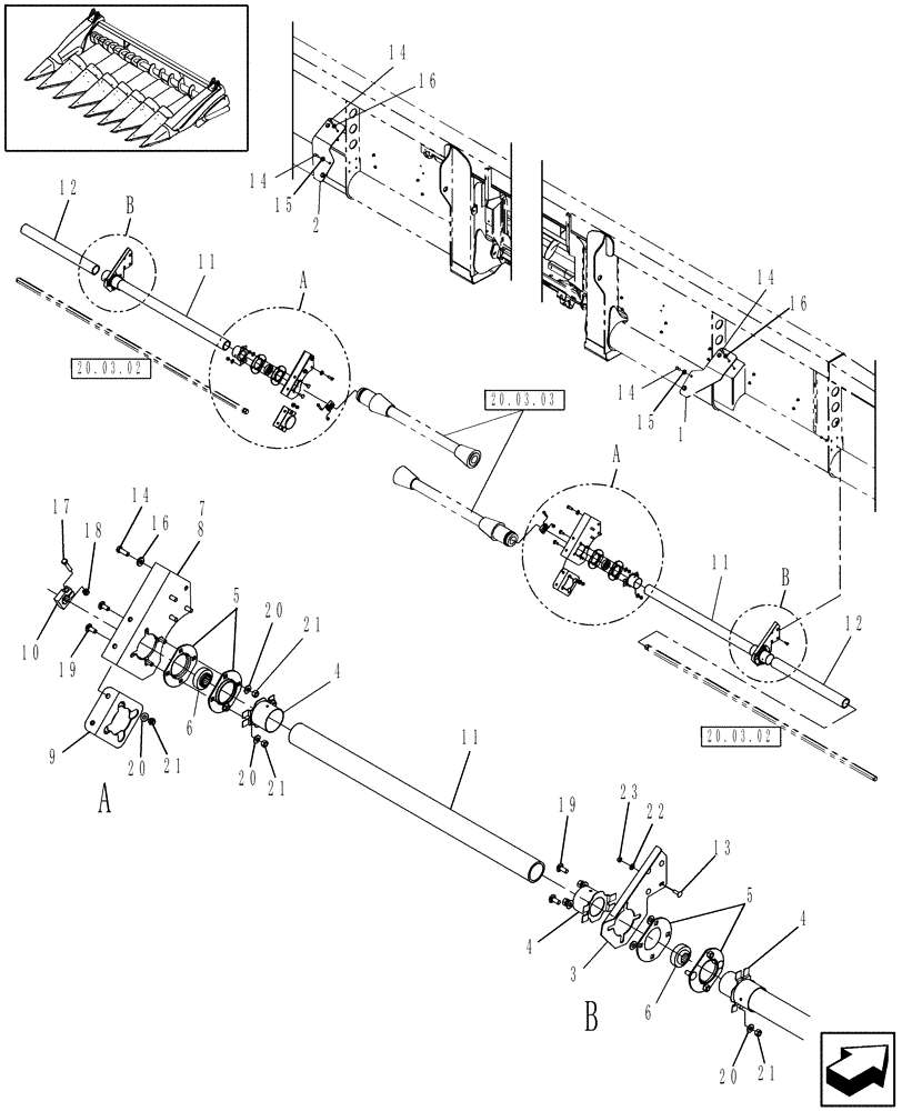 Схема запчастей Case IH 3408-38 - (20.03.01.03) - MAIN DRIVE FROM COMBINE, 18 ROW (58) - ATTACHMENTS/HEADERS