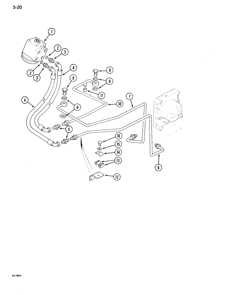 Схема запчастей Case IH 995 - (5-20) - POWER STEERING TUBES, REAR, TWO WHEEL DRIVE TRACTORS WITH CAB, WITH TWO SPEED POWER SHIFT (05) - STEERING