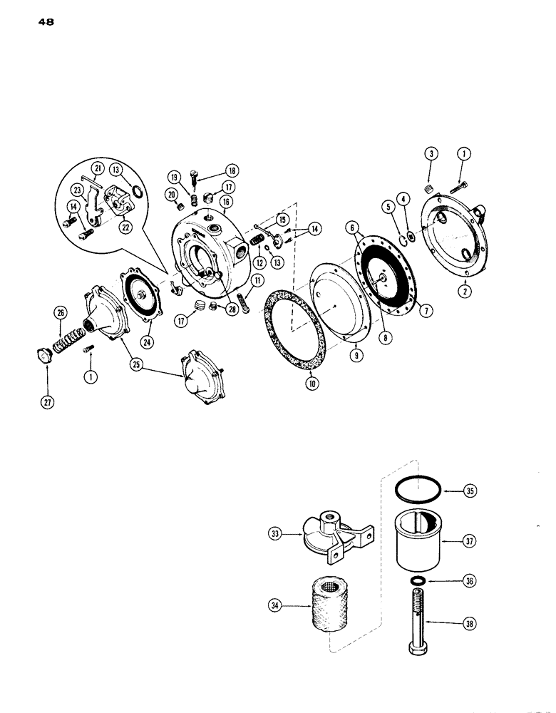 Схема запчастей Case IH A284 - (48) - A21231 REGULATOR / A24535 FILTER, LP-GAS ENGINE 