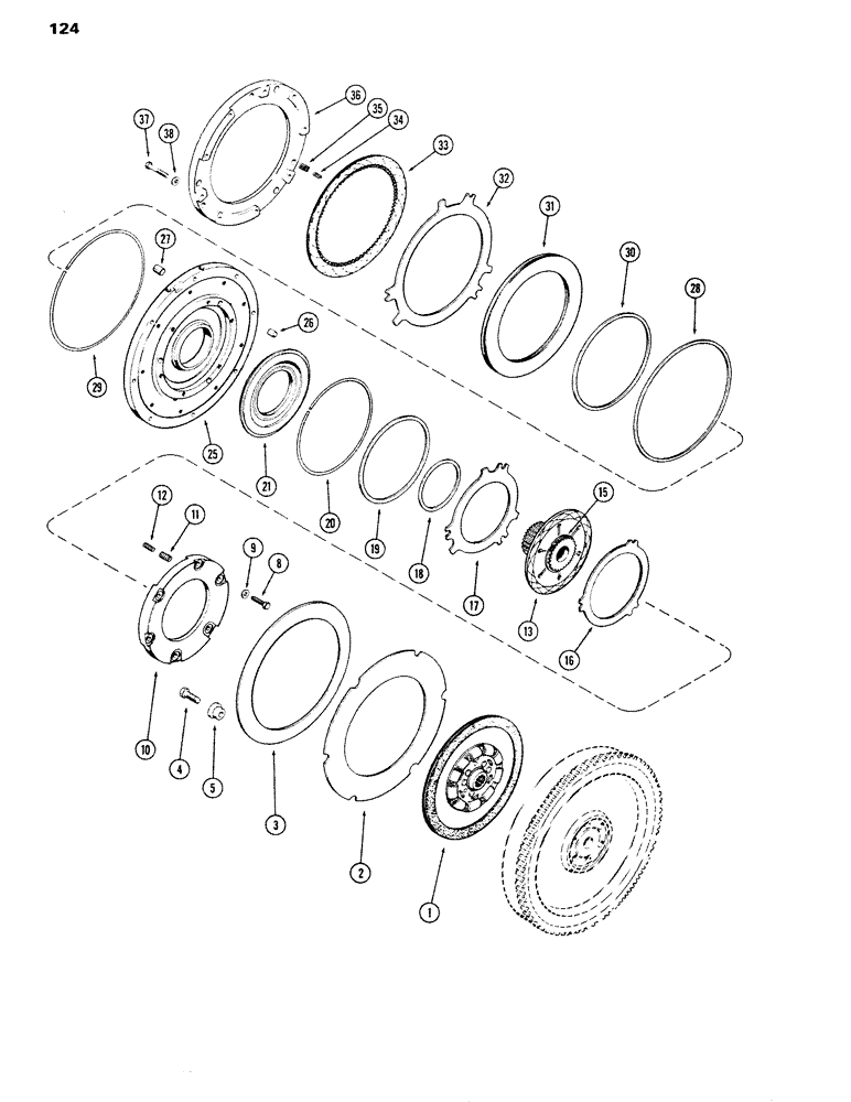 Схема запчастей Case IH 1090 - (124) - CLUTCH, C-1 AND C-4, POWER SHIFT (06) - POWER TRAIN