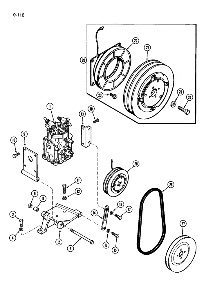 Схема запчастей Case IH 3394 - (9-116) - AIR CONDITIONING, COMPRESSOR MOUNTING AND DRIVE (09) - CHASSIS/ATTACHMENTS