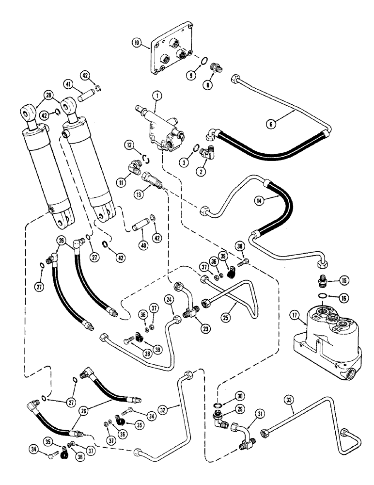 Схема запчастей Case IH 2470 - (392) - THREE POINT HITCH, HYDRAULIC CIRCUITRY, PRIOR TO TRANSMISSION SERIAL NO. 10025257 (09) - CHASSIS/ATTACHMENTS