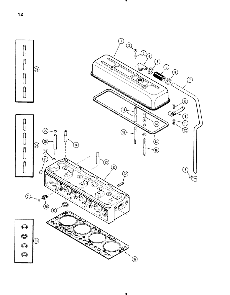 Схема запчастей Case IH 470 - (012) - CYLINDER HEAD AND COVER, 470 (148B) SPARK IGNITION ENGINE (02) - ENGINE