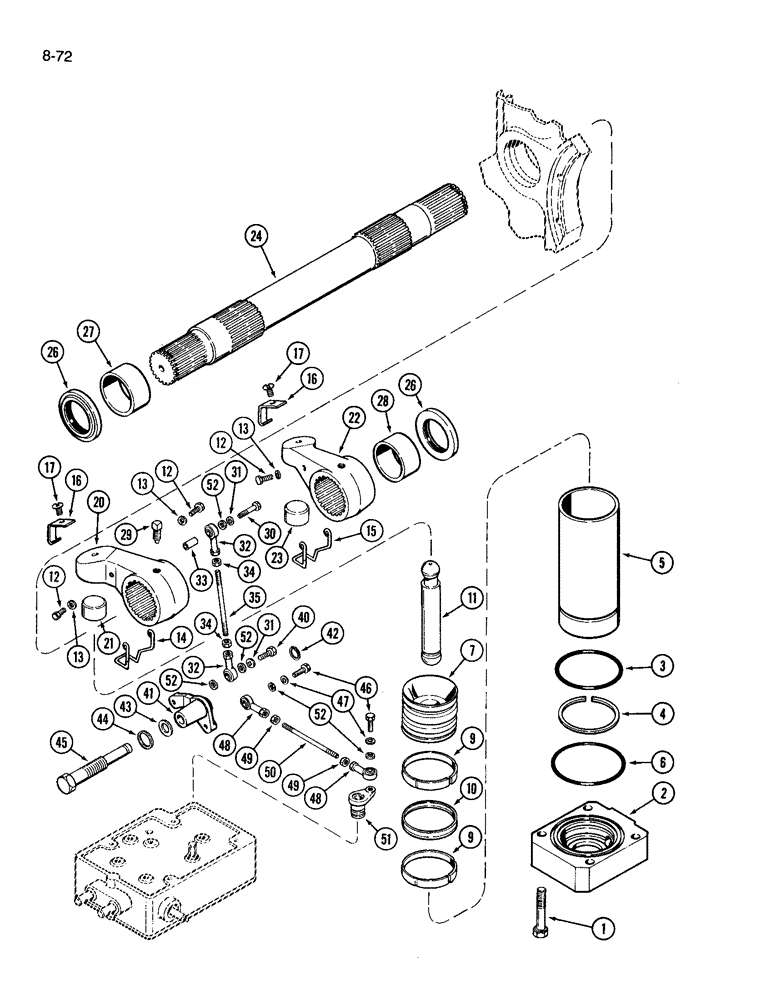 Схема запчастей Case IH 3394 - (8-72) - HITCH SYSTEM, ROCKSHAFT, POWER ARMS AND PISTONS (08) - HYDRAULICS