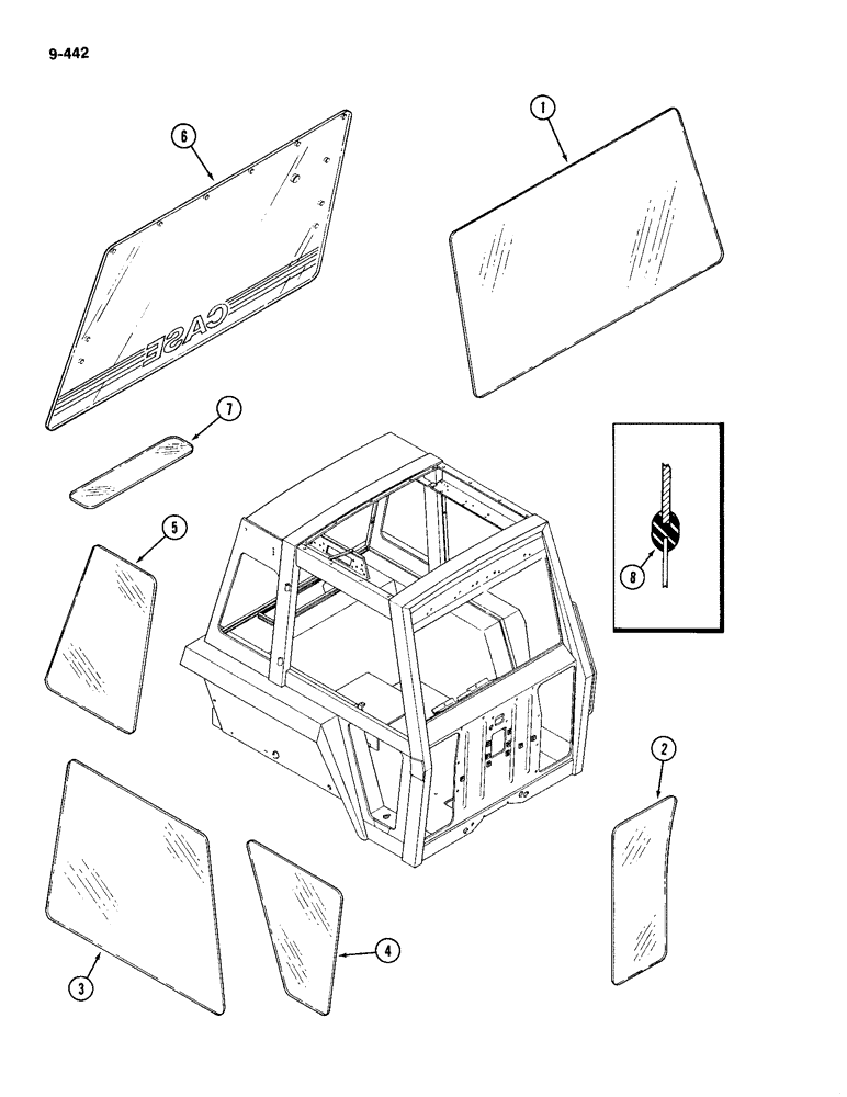 Схема запчастей Case IH 2094 - (9-442) - CAB, GLASS (09) - CHASSIS/ATTACHMENTS