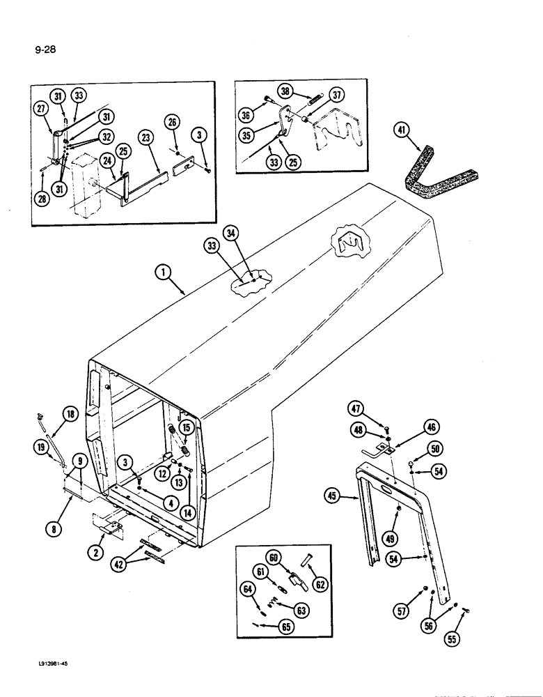 Схема запчастей Case IH 9270 - (9-028) - HOOD & SUPPORT P.I.N. JCB0028400 THROUGH P.I.N. JEE0033500 (09) - CHASSIS/ATTACHMENTS