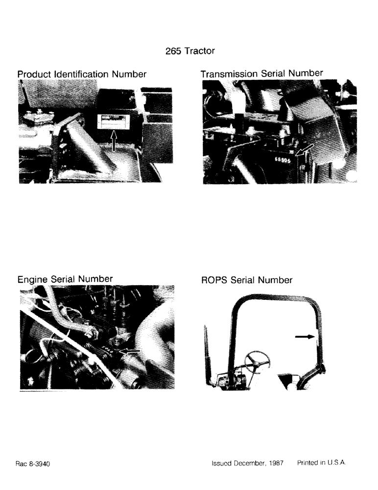 Схема запчастей Case IH 265 - (1-04) - PRODUCT IDENTIFICATION NUMBER, SERIAL NUMBER (00) - PICTORIAL INDEX