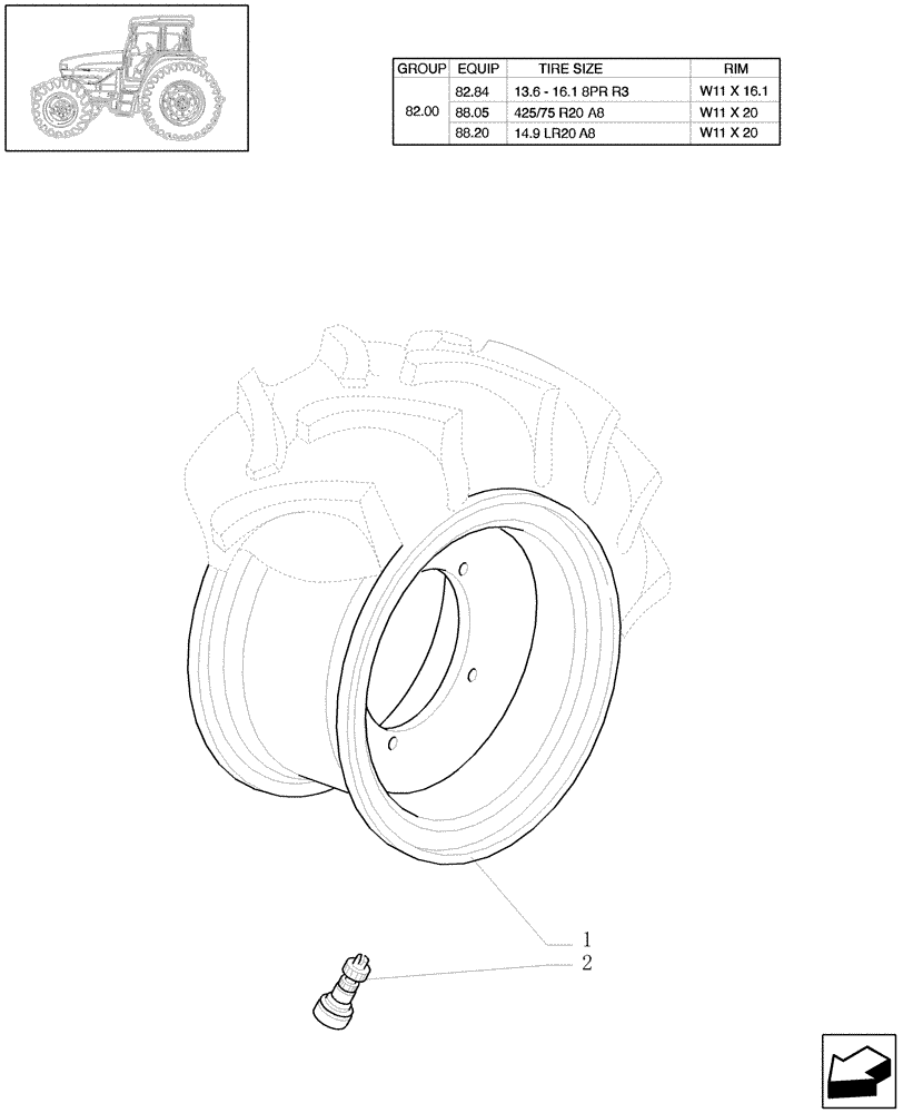 Схема запчастей Case IH JX1080U - (82.00[01]) - DRIVE WHEEL RIM (4WD) (11) - WHEELS/TRACKS