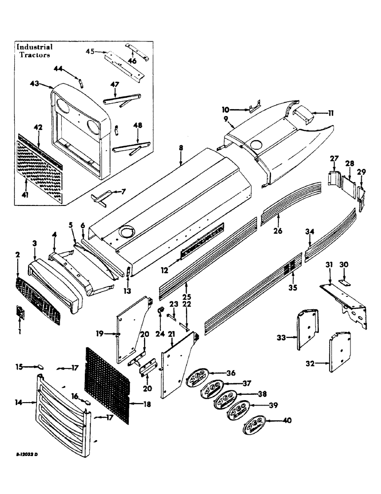 Схема запчастей Case IH 460 - (223) - SHEET METAL, GRILLES, AND FENDERS, HOOD AND RADIATOR GRILLE, INTERNATIONAL 460 SERIES Sheet Metal, Grilles & Fenders