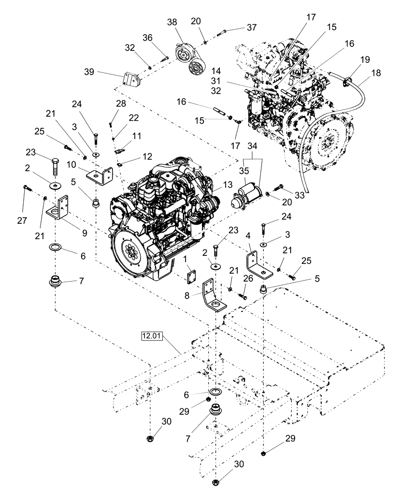 Схема запчастей Case IH WDX1002S - (02.10[2]) - ENGINE MOUNTS & STARTER (02) - ENGINE EQUIPMENT