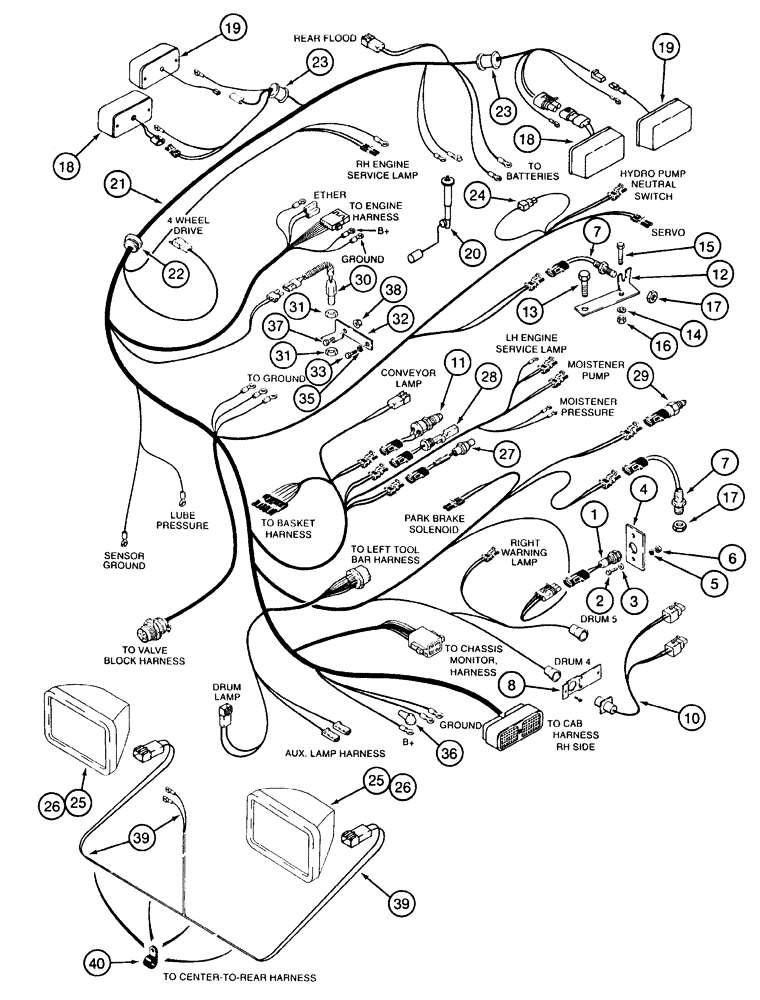 Схема запчастей Case IH 2155 - (4-20) - CENTER TO REAR HARNESS (06) - ELECTRICAL SYSTEMS