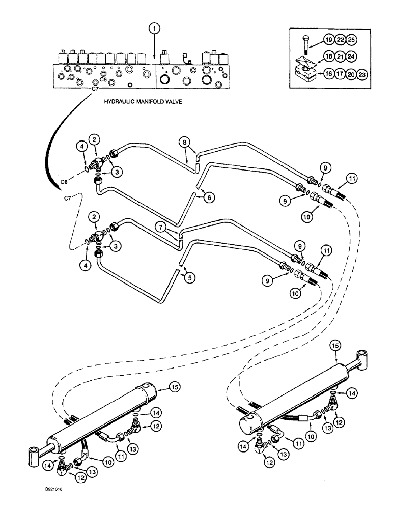 Схема запчастей Case IH 2055 - (8-22) - DRUM SERVICE - CLOSE AND SPREAD SYSTEM (07) - HYDRAULICS