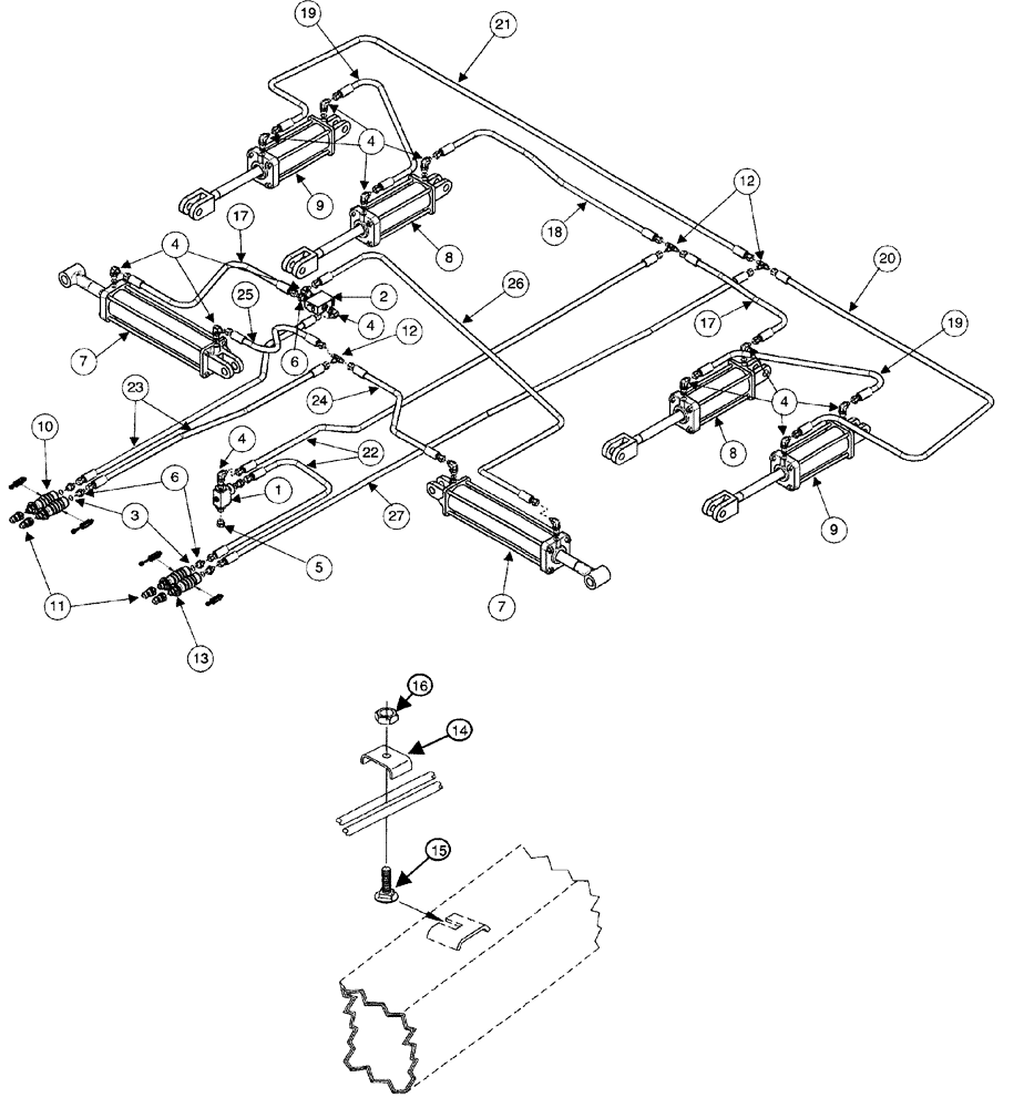 Схема запчастей Case IH 4400 - (08-06) - HYDRAULIC ASSEMBLY - WITH SINGLE POINT DEPTH CONTROL - 26 FOOT 3 INCH THROUGH 35 FOOT 3 INCH 