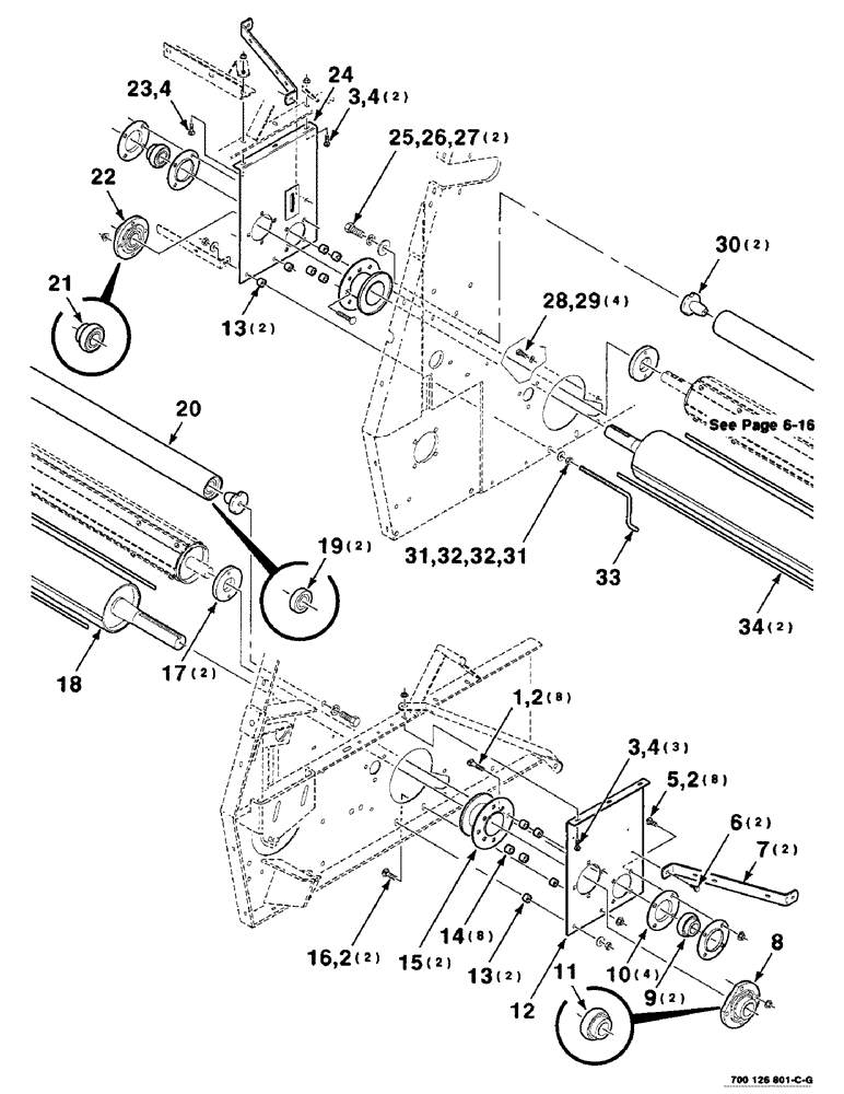 Схема запчастей Case IH 8455T - (6-14) - ROLLERS ASSEMBLY, LOWER (14) - BALE CHAMBER