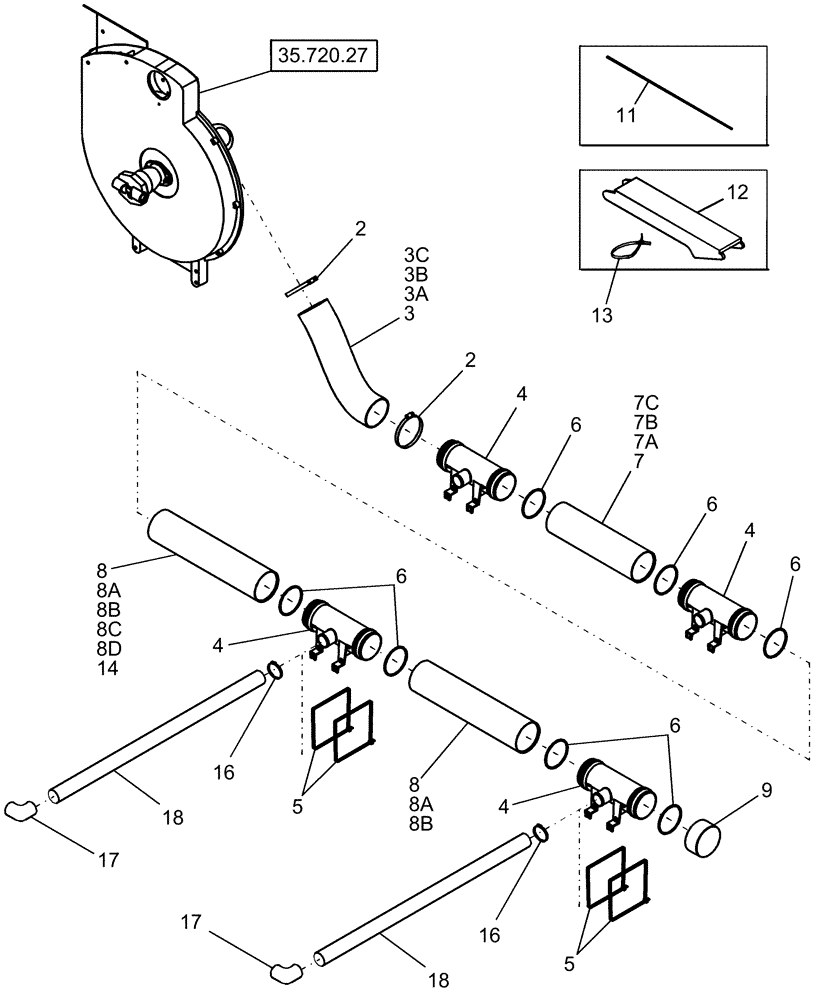 Схема запчастей Case IH 1210 - (39.110.04) - VACUUM AIR SYSTEM - RIGID MOUNTED AND RIGID TRAILING (39) - FRAMES AND BALLASTING