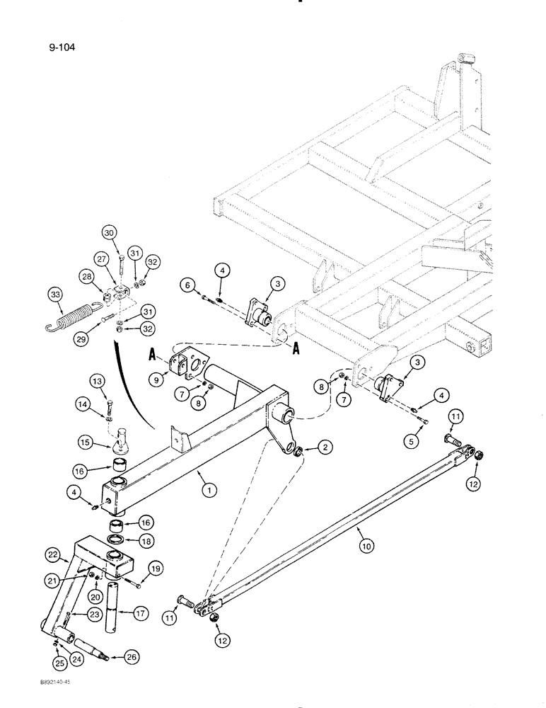 Схема запчастей Case IH 8500 - (9-104) - LIFT ASSIST PARTS, USED W/ FRAME SECTION NUMBER ONE, UNITS W/ SPRING CENTERED CASTER, 45 WIDE DRILL (09) - CHASSIS/ATTACHMENTS