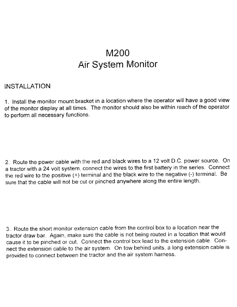 Схема запчастей Case IH 1100 - (C02) - M200 AIR SYSTEM MONITOR/INSTALLATION 