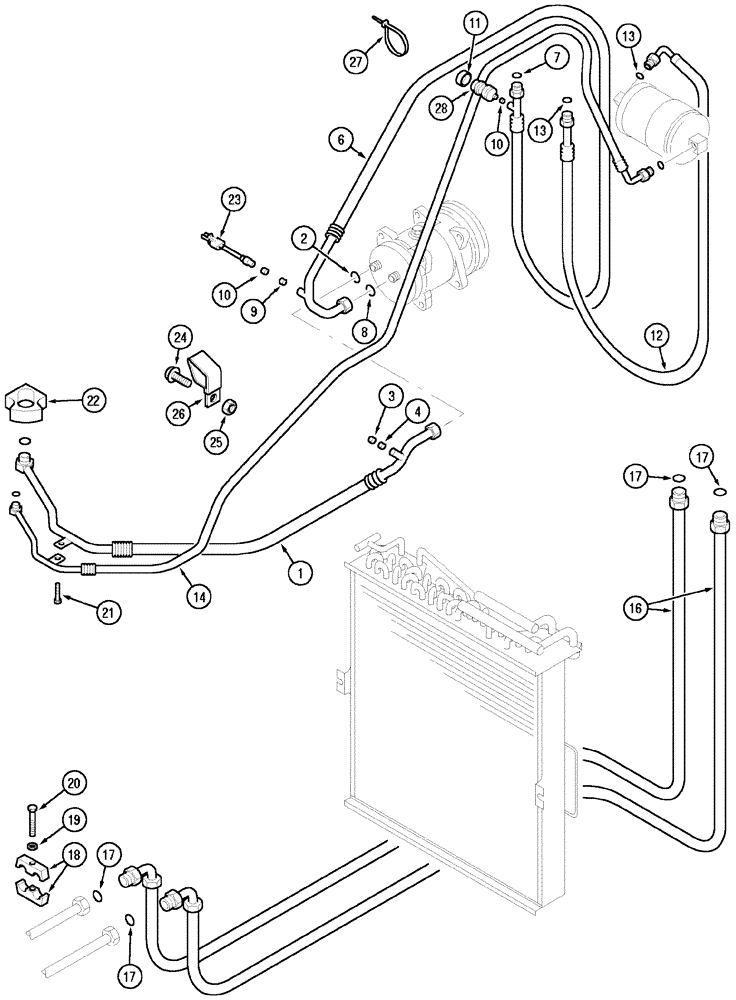 Схема запчастей Case IH MX170 - (02-09) - AIR CONDITIONING PIPES (10) - ENGINE