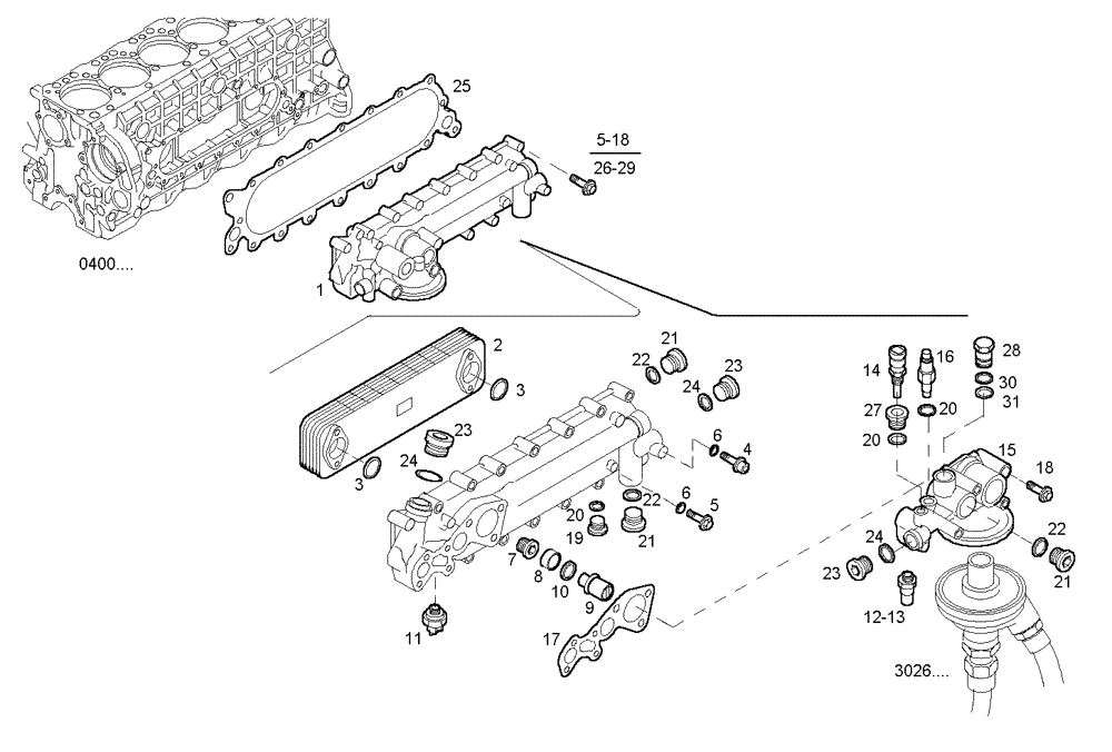 Схема запчастей Case IH F3AE0684D B001 - (3100.096) - OIL - WATER HEAT EXCHANGER 
