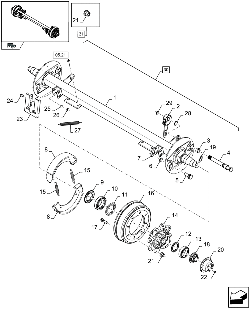 Схема запчастей Case IH LB333P - (05.27[01]) - LARGE STEERED TANDEM AXLE, PNEUMATIC BRAKE, FRONT - NOT FOR NA - D800 (05) - AXLE