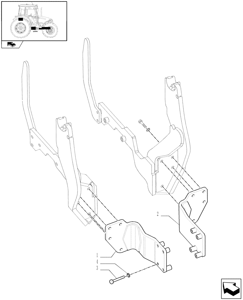 Схема запчастей Case IH FARMALL 60 - (1.21.1/01) - LOADER READY WITH BRACKET AND REAR MOUNTING PLATES FOR FRONT AUX. EQUIP. - BRACKETS (VAR.335522) (03) - TRANSMISSION