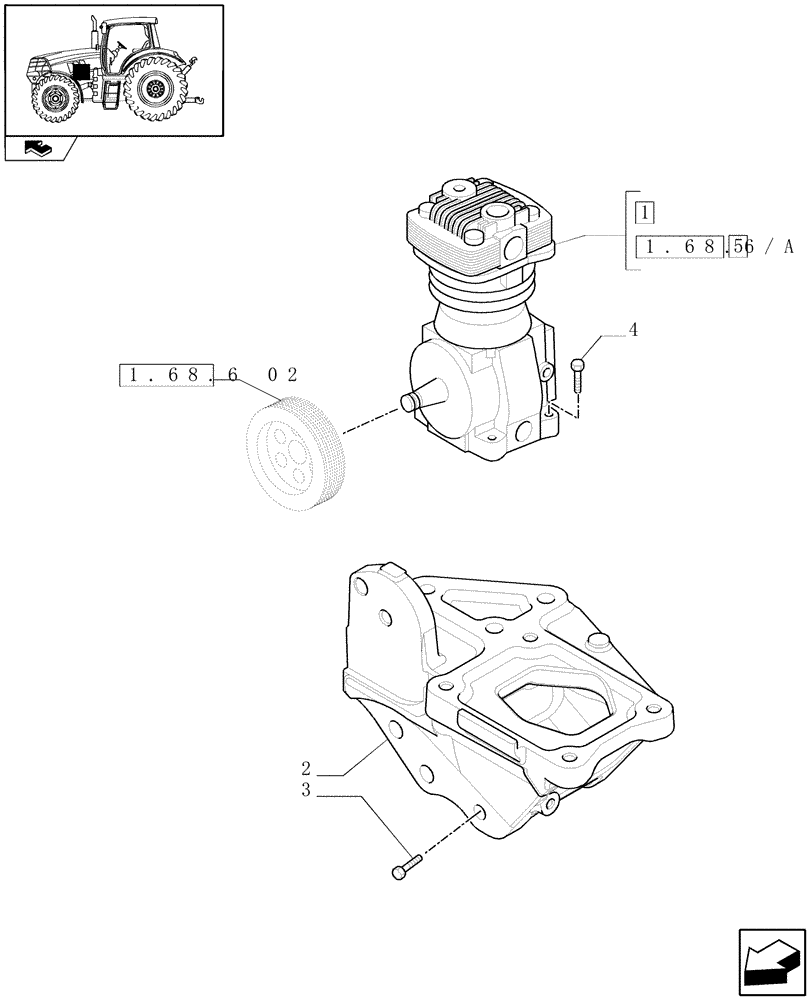 Схема запчастей Case IH PUMA 210 - (1.68.6[01]) - (VAR.169-170-171-178-385-385/1) PNEUMATIC TRAILER BRAKE - BRACKET FOR AIR COMPRESSOR (05) - REAR AXLE