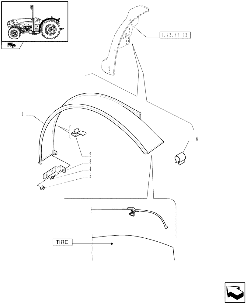 Схема запчастей Case IH FARMALL 105V - (1.92.87/11) - REAR MUDGUARDS IN HIGH POSITION WITH WRAP AROUND TYPE EXTENSIONS - EXTENSIONS - W/CAB (VAR.334870) (10) - OPERATORS PLATFORM/CAB