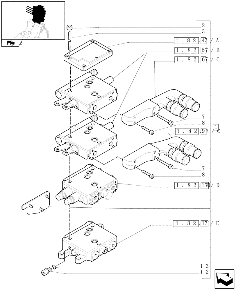 Схема запчастей Case IH PUMA 140 - (1.82.7[02]) - 2 MECHANICAL REAR REMOTE CONTROL VALVES - VALVE SECTIONS AND QUICK COUPLERS (07) - HYDRAULIC SYSTEM