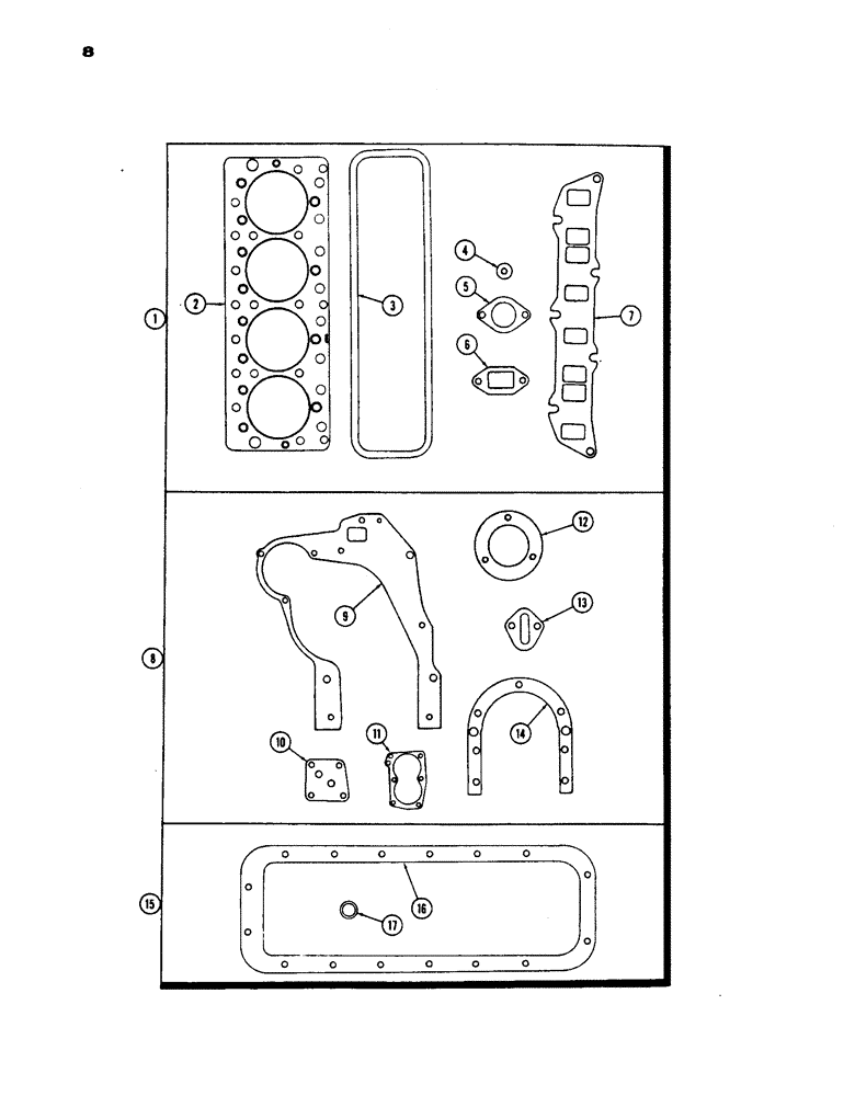 Схема запчастей Case IH 430 - (008) - ENGINE GASKET KITS, PRIOR TO S/N 8262800, 430 MODEL, 148B SPARK IGNITION ENGINE (02) - ENGINE