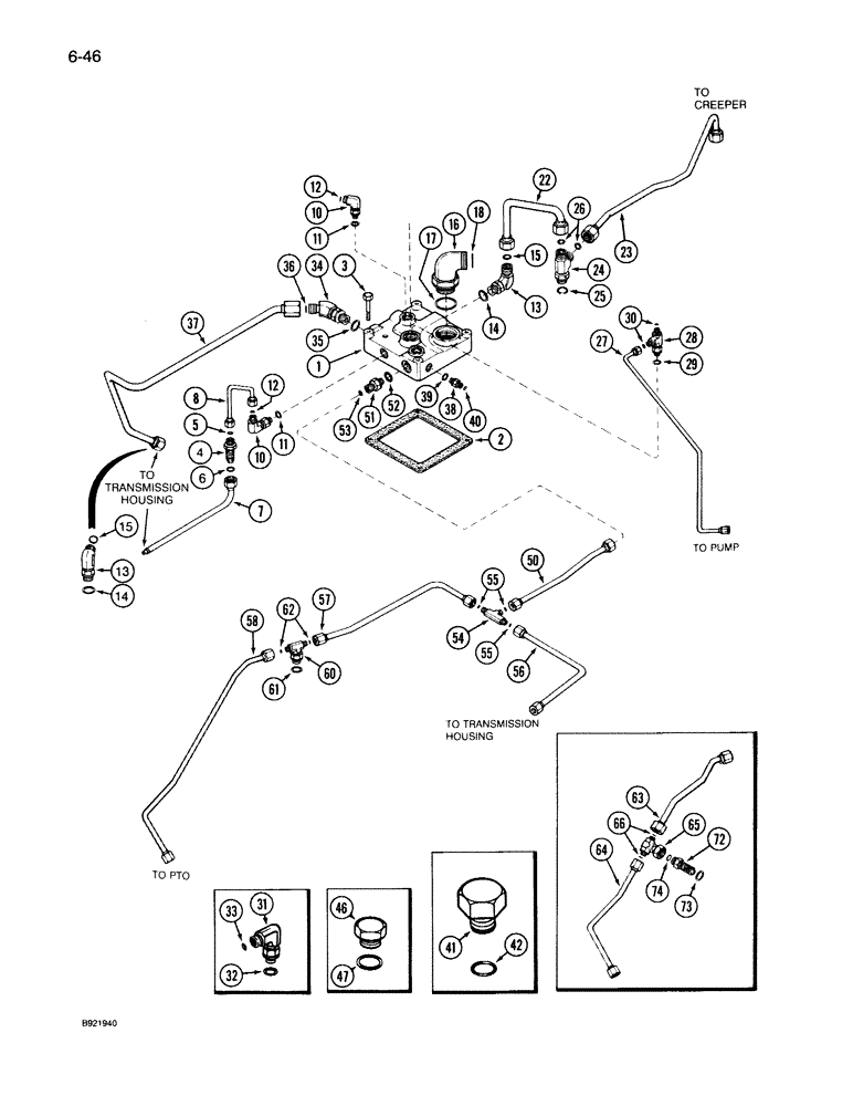 Схема запчастей Case IH 7150 - (6-046) - TRANSMISSION, RANGE HOUSING TUBES AND MANIFOLD (06) - POWER TRAIN