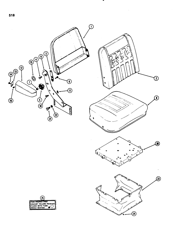 Схема запчастей Case IH 1070 - (0518) - SEAT, VINYL, WITHOUT SWIVEL, 1ST USED TRACTOR SERIAL NUMBER 8802110 (09) - CHASSIS/ATTACHMENTS