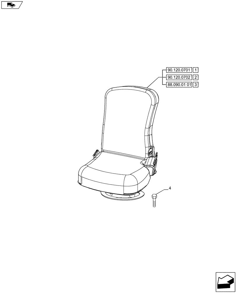 Схема запчастей Case IH PUMA 200 - (90.120.07) - SEAT - PASSENGER SEAT (VAR.743430-743066) - C9014 (90) - PLATFORM, CAB, BODYWORK AND DECALS