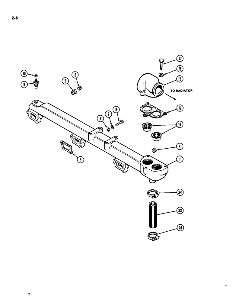 Схема запчастей Case IH 4490 - (2-006) - WATER MANIFOLD AND THERMOSTAT, 504BDT DIESEL ENGINE (02) - ENGINE