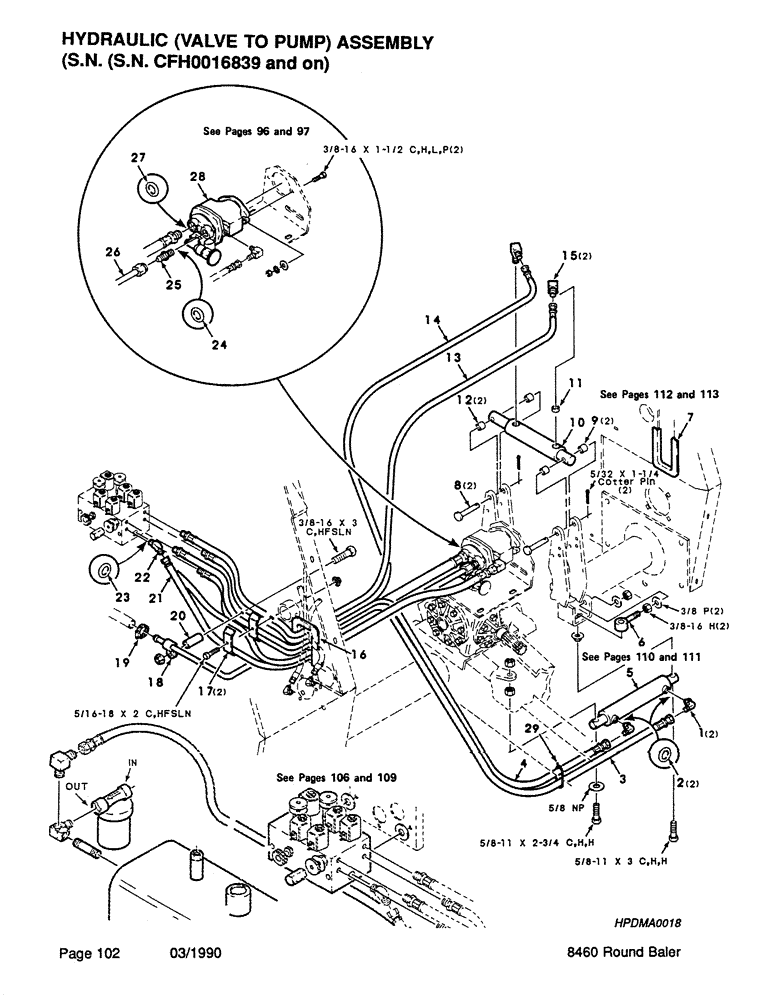 Схема запчастей Case IH 8460 - (102) - HYDRAULIC, VALVE TO PUMP, ASSEMBLY, SERIAL NUMBER CFH0016839 AND ON (07) - HYDRAULICS