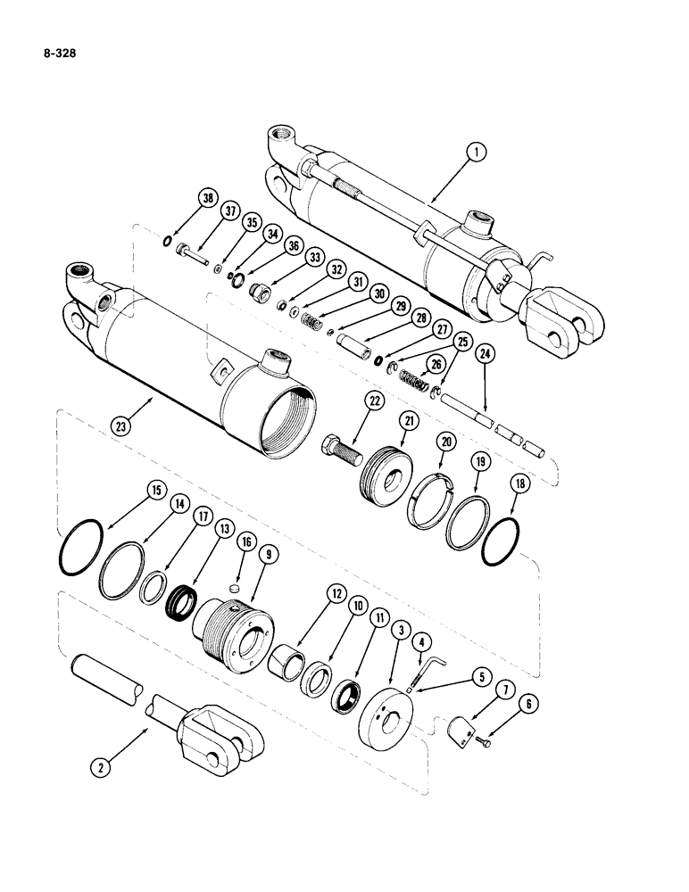 Схема запчастей Case IH 4994 - (8-328) - REMOTE HYDRAULIC CYLINDER ASSEMBLY, 4 INCH (102 MM) BORE X 8 INCH (203 MM) STROKE (08) - HYDRAULICS