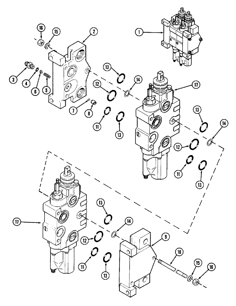 Схема запчастей Case IH 3294 - (8-312) - REMOTE HYD., CONTROL VALVE ASSY. FOR 1ST & 2ND CIRCUITS W/O LOAD CHECK TRANS. S/N 16229981 & AFTER (08) - HYDRAULICS