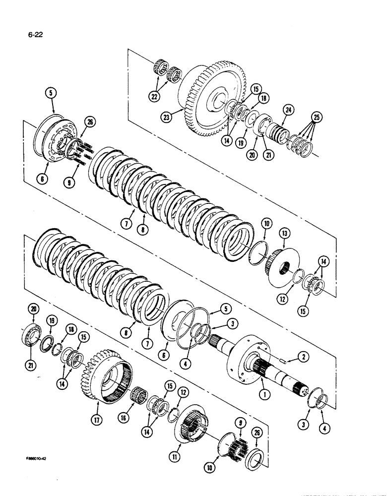 Схема запчастей Case IH 9280 - (6-022) - POWER SHIFT TRANSMISSION ASSEMBLY 8" CLUTCH PACK ASSEMBLY (06) - POWER TRAIN