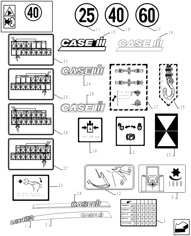 Схема запчастей Case IH LBX432R - (08.101[01]) - DECALS (08) - SHEET METAL/DECALS