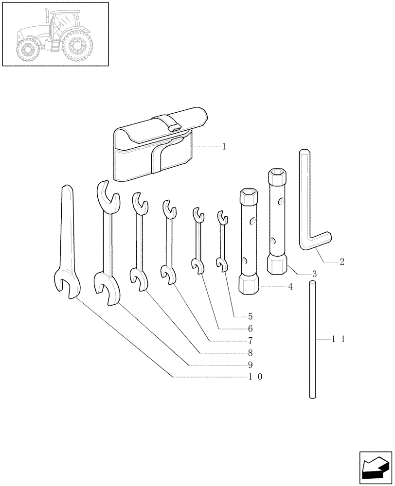 Схема запчастей Case IH PUMA 180 - (1.99.2) - (VAR.996) SET OF TOOLS (10) - OPERATORS PLATFORM/CAB