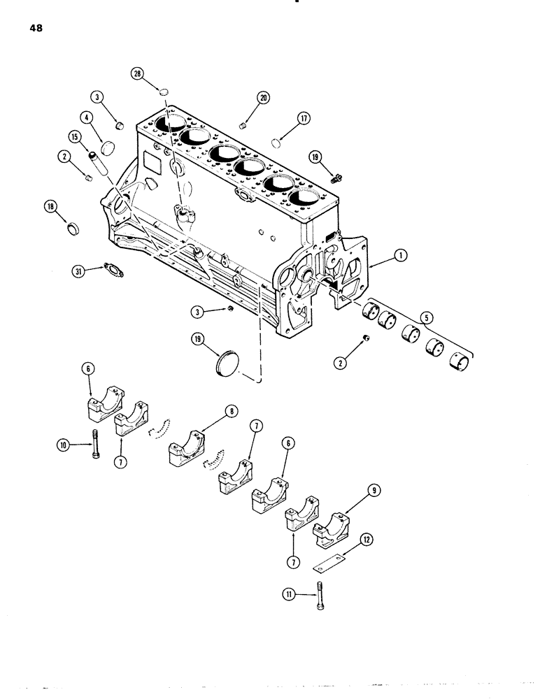 Схема запчастей Case IH 451BDT - (048) - CYLINDER BLOCK, ENGINE LESS FUEL DEVICE, 451BDT TURBOCHARGED ENGINES (02) - ENGINE