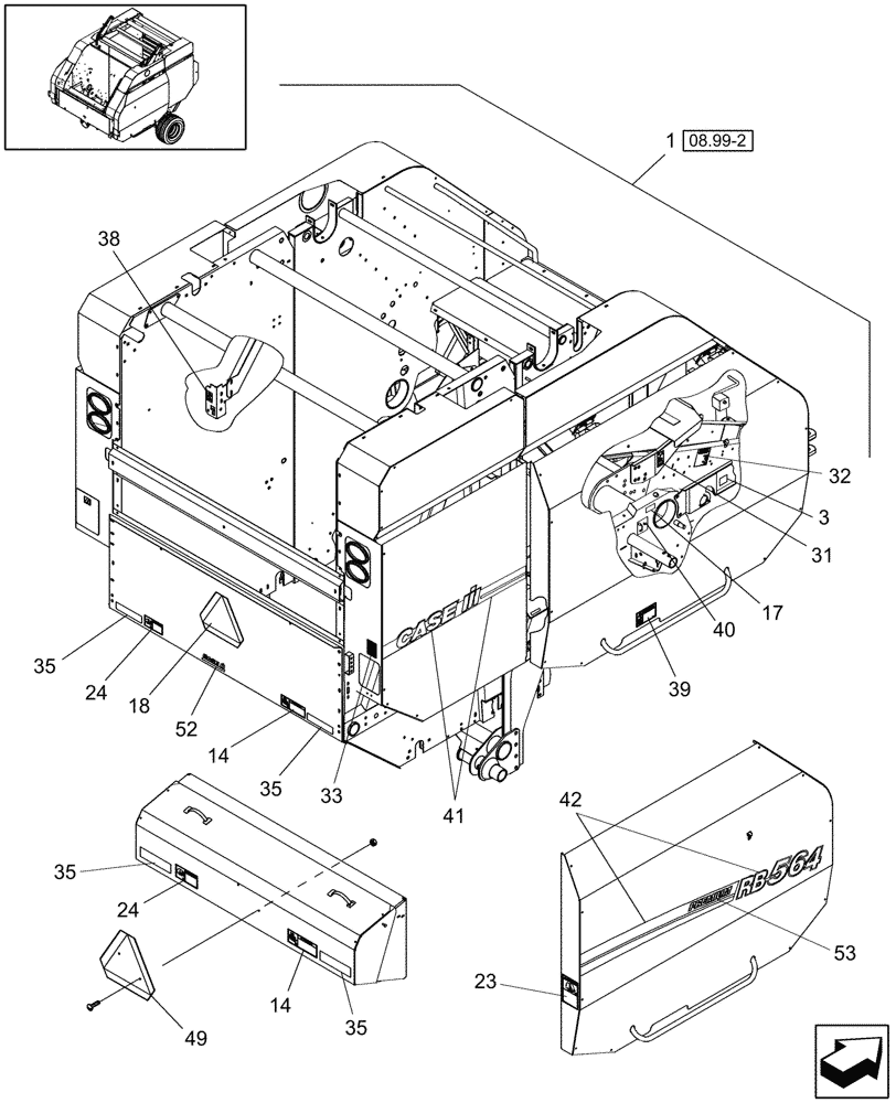 Схема запчастей Case IH RB564 - (08.99[1]) - DECALS, RH (08) - SHEET METAL/DECALS