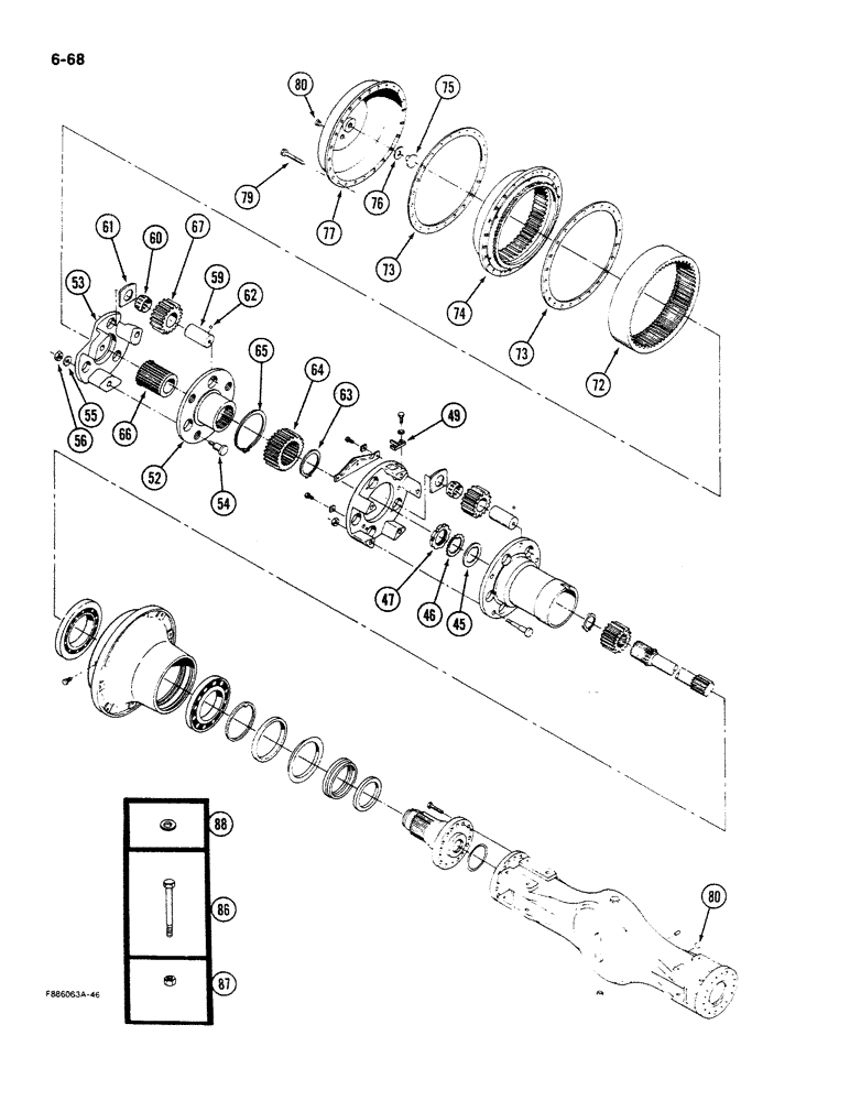 Схема запчастей Case IH 9280 - (6-68) - AXLE ASSEMBLY, HOUSING AND WHEEL END, K598.00/70 SERIES (CONTD) (06) - POWER TRAIN