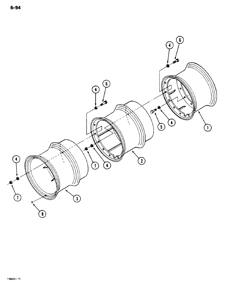 Схема запчастей Case IH 9170 - (6-94) - WHEELS, HUB BOLTED TRIPLES, K598.60/70 AXLE (06) - POWER TRAIN