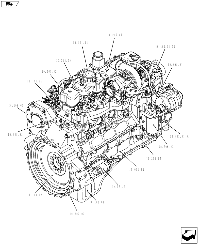 Схема запчастей Case IH F4GE9684C J602 - (10.000.01[02]) - PICTORIAL OVERVIEW 2/2 - ENGINE (10) - ENGINE