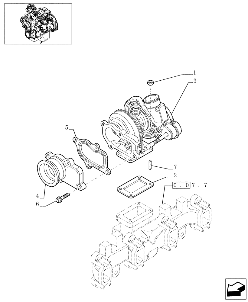 Схема запчастей Case IH PX110 - (0.24.0[01]) - TURBOCHARGER - (504057401 - 504025552) (02) - ENGINE