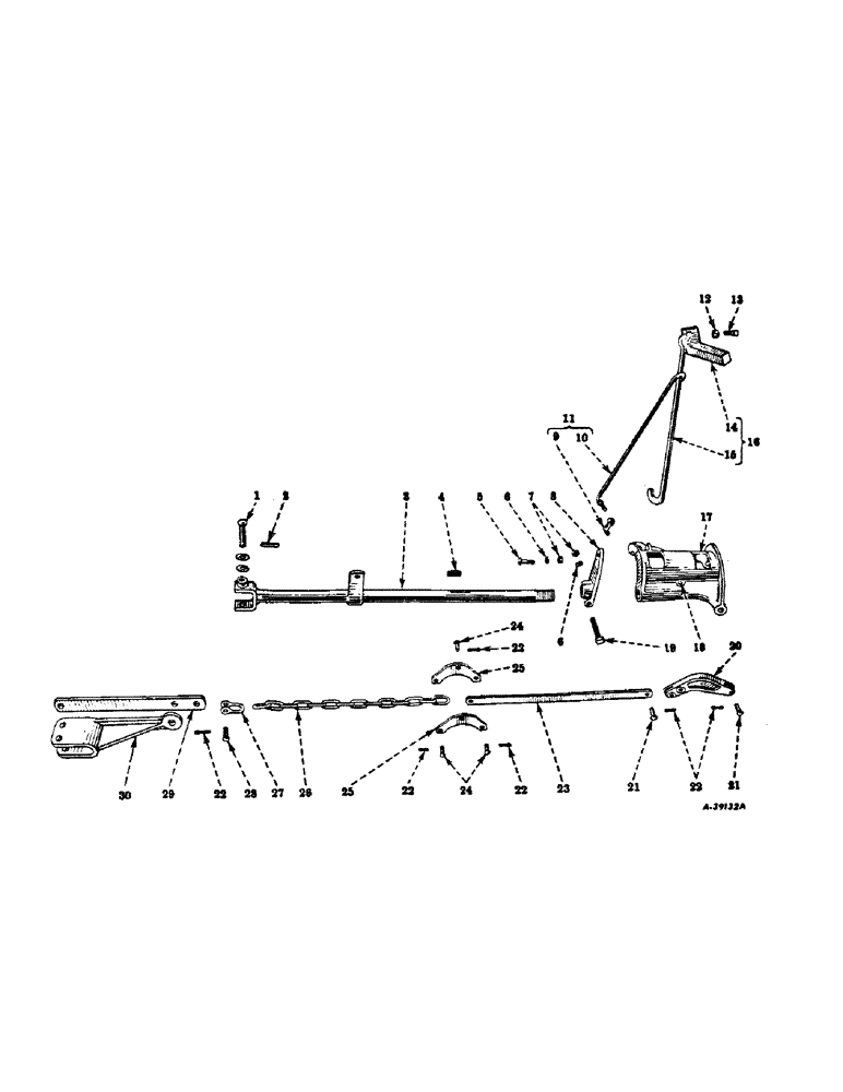 Схема запчастей Case IH 22 - (Q-04) - COUPLING BAR, DRAG BAR, INNER SHOE HINGE GAG LEVER AND CHAIN 