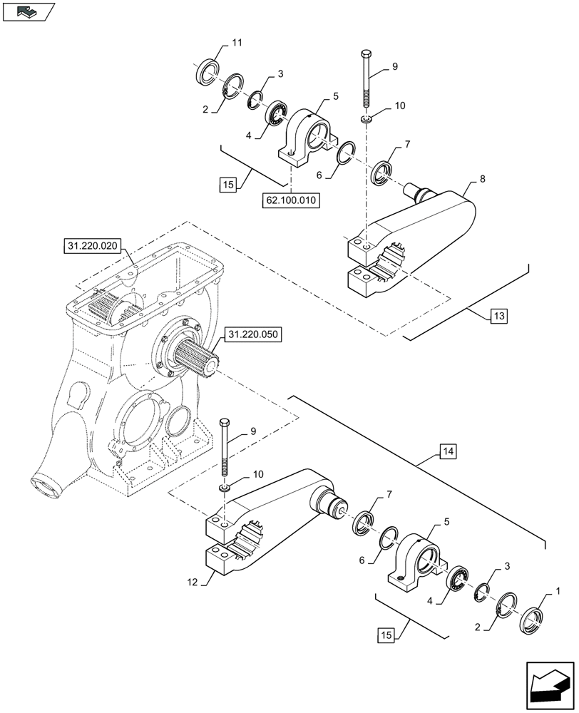 Схема запчастей Case IH LB334R - (31.220.060) - MAIN GEARBOX, ARM TO PLUNGER (31) - IMPLEMENT POWER TAKE OFF