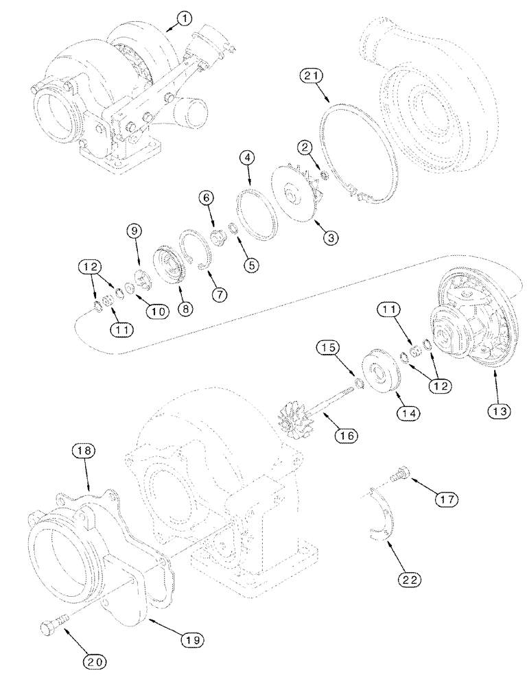 Схема запчастей Case IH 2377 - (02-19) - TURBOCHARGER ASSY (01) - ENGINE