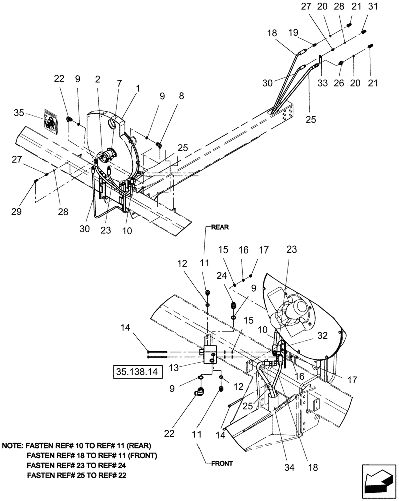 Схема запчастей Case IH 1230 - (35.138.02) - FAN MOTOR HYDRAULICS, RIGID TRAILING (MECH DRIVE) (35) - HYDRAULIC SYSTEMS